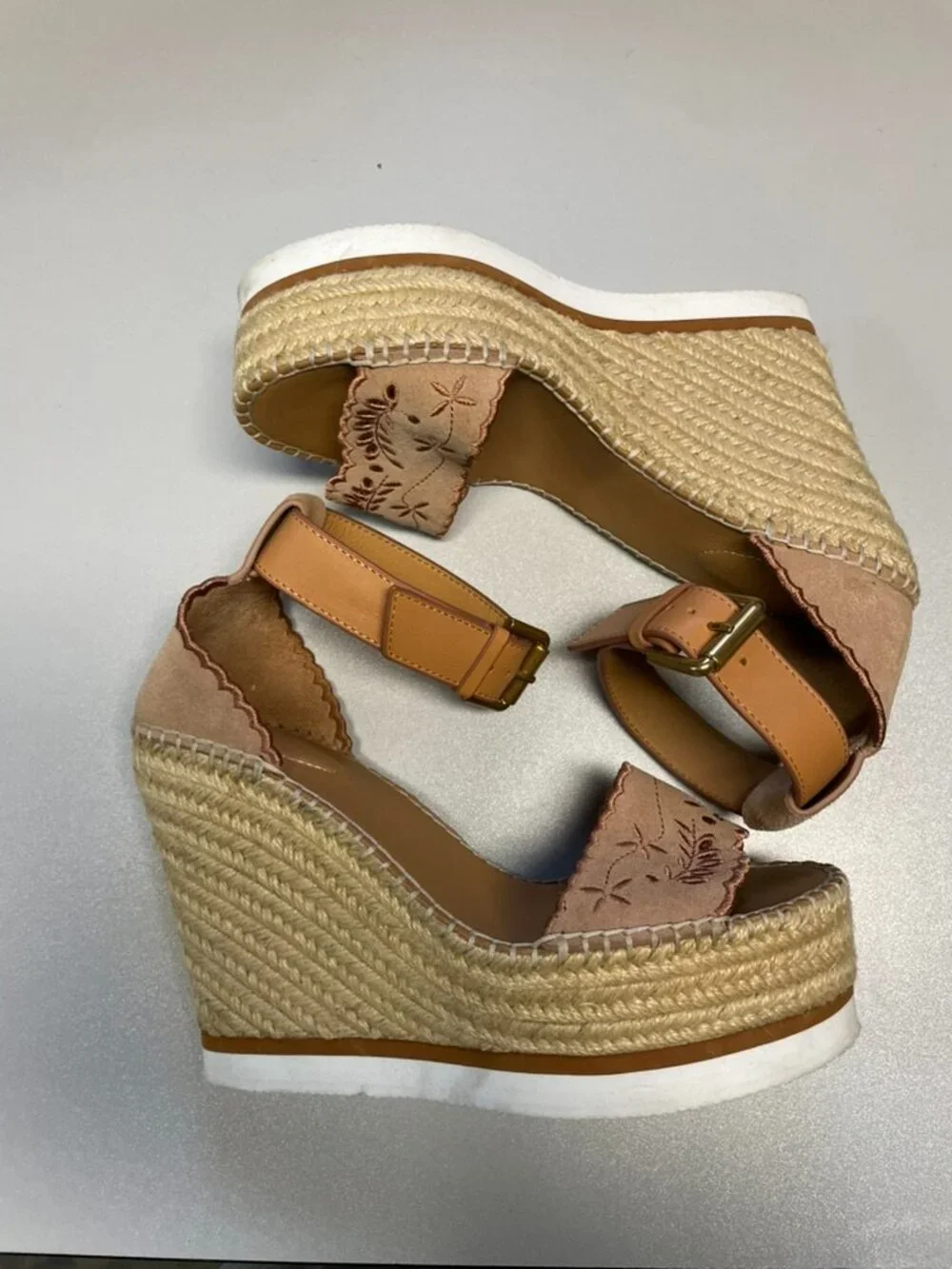 SEE BY CHLOÉ Women's Glyn Embroidered Suede Espadrille Sandals size 39
